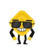 🤟 personaggio, occhiali da sole, cartone animato, giallo, abito telegram sticker