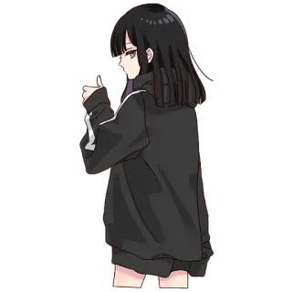 👍 Anime, Mädchen, Aufkleber, Daumen hoch, Süß, Cartoon, Schwarze Haare whatsapp sticker