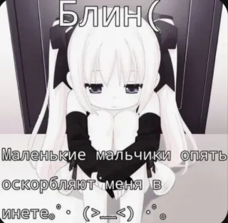 😢 Блин(
Маленькие мальчики опять оскорбляют меня в инете。 anime, sad, text, russian, digital art telegram sticker