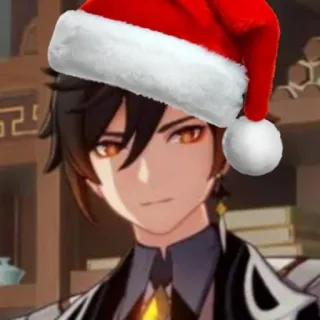 ❄️ Zhongli Genshin Impact Рождество, шапка Санты, Чжун Ли, Genshin Impact, аниме персонаж, праздник telegram sticker