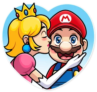🥰 Mario Mario, Princesa Peach, Video game, Beijo, Coração, Desenho animado telegram sticker