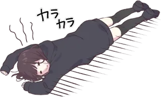 😞 カラカラ anime, girl, exhausted, laying down, Japanese telegram sticker