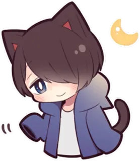 🌙 Anime, Gatto, Luna, Carino, Kawaii, Cartoni animati whatsapp sticker