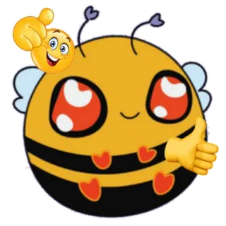 👍 abelha, emoji, polegar para cima, fofo, animal, inseto, desenho animado telegram sticker