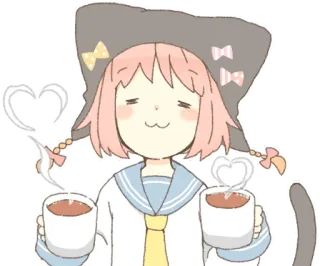☕ Anime, Mignon, Fille, Café, Thé, Coeur telegram sticker