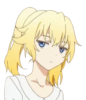 😒 chica anime, pelo rubio, coleta, ojos azules, dibujo animado, personaje telegram sticker