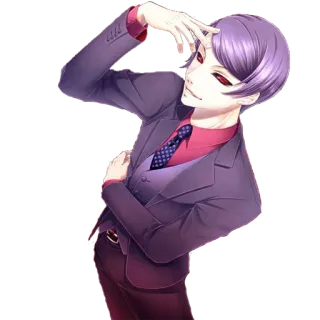 😈 애니메이션, 캐릭터, 보라색 머리, 정장, 눈 telegram sticker