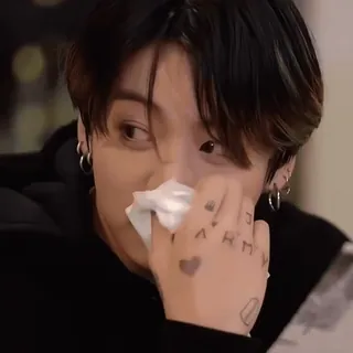 😢 ARMY person, hand tattoo, tissue, emotional, crying, kpop, bts telegram sticker