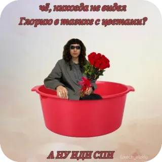 🪴 чё, никогда не видел
Глорию в тазике с цветами?
А НУ ИДИ СПИ ดอกไม้, อ่างล้างหน้า, กุหลาบ, รัสเซีย, ตลก telegram sticker