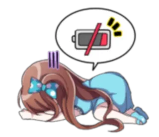 😴 dziewczyna anime, niska bateria, zmęczony, wyczerpany, kreskówka, smutny, zmęczenie cyfrowe telegram sticker