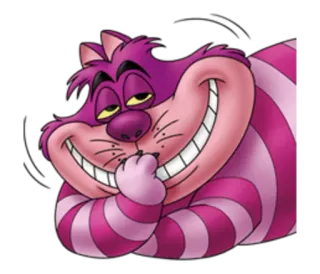 😼 Cheshire Cat Alice in Wonderland 체셔 고양이, 이상한 나라의 앨리스, 디즈니, 만화, 고양이, 미소, 보라색, 분홍색 telegram sticker