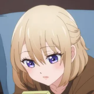 💛 Anime, Fille, cheveux blonds, yeux violets, dessin animé, animation telegram sticker