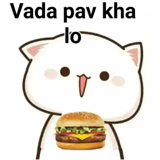 🏵 Vada pav kha lo cat, food, vada pav, indian food, cartoon telegram sticker