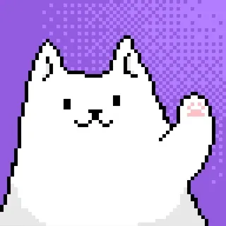 👋 แมว, พิกเซลอาร์ต, สีขาว, โบกมือ, น่ารัก telegram sticker