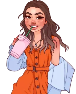🥤 donna, cartone animato, bevanda, caffè, carino, illustrazione, moda telegram sticker