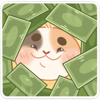 ☺️ dinero, gato, dibujo animado, kawaii, lindo, riqueza whatsapp sticker