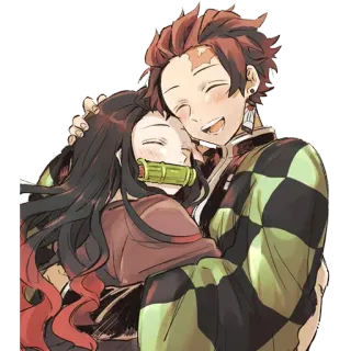 💖 Tanjiro Kamado Demon Slayer Anime, Thanh gươm diệt quỷ, Tanjiro, Nezuko, Dễ thương, Ôm, Tình bạn telegram sticker