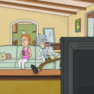 🛸 Rick Rick and Morty rick and morty, cartoon, animation für erwachsene, rick, summer, couch, fernseher telegram sticker