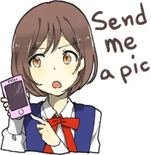 📷 Send me a pic Chica anime, Enviar foto, Petición, Dibujo animado, Mujer, Teléfono telegram sticker