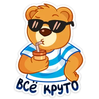 😎 всё круто orso, cool, occhiali da sole, bere, cartone animato, adesivo, animale whatsapp sticker
