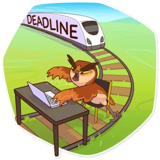 🚂 DEADLINE burung hantu, tenggat waktu, kereta, kerja, laptop telegram sticker