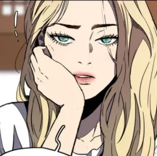 🕸 Anime, Dibujos animados, Pelo rubio, Ojos verdes, Mujer, Chica telegram sticker