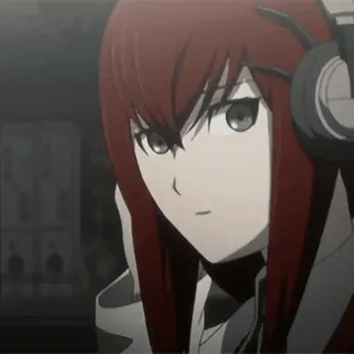 👍 Kurisu Makise Steins;Gate anime, wanita, headphone, rambut merah, ilmuwan whatsapp sticker