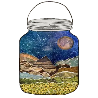 🔮 tarro, estrellas, luna, montañas, naturaleza, paisaje, cielo, girasoles telegram sticker