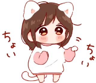 🎭 ちょい ちょい Anime, Telinga kucing, Kawaii, Chibi, Lucu, Manga telegram sticker