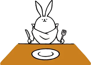 🐰 conejo, comiendo, mesa, comida, cena telegram sticker