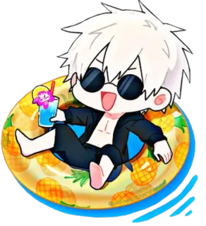 😎 Chibi, Anime, Plage, Piscine, Été, Bouée, Boisson telegram sticker