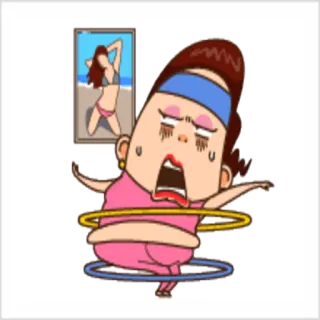 🏃 Cartoon, Fitness, Hula Hoop, Training, Frau, Schweiß telegram sticker