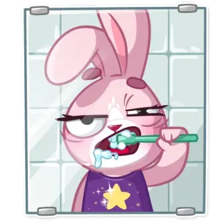 🚿 Hase, Kaninchen, Cartoon, Zahnbürste, müde, Morgen, Badezimmer telegram sticker