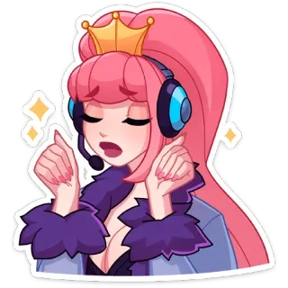 👸 女人, 公主, 皇冠, 耳机, 粉色头发, 卡通 whatsapp sticker