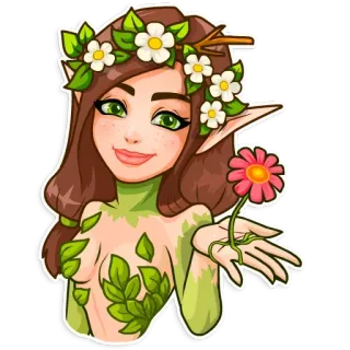 ☺️ elfo, fata, natura, fiore, cartone animato, donna telegram sticker