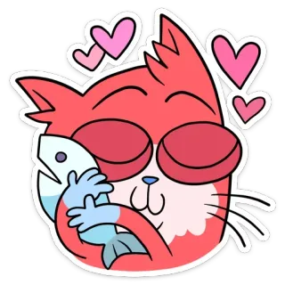 🤗 猫, 魚, ハート, 愛, かわいい, 動物, マンガ telegram sticker