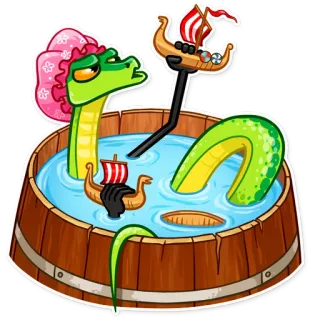🛀 cobra, banho, viking, barco, desenho animado telegram sticker