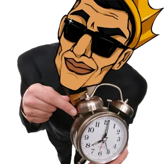 🕐 Cartoon, Krone, Zeit, Uhr, Geschäftsmann, Anzug, Sonnenbrille telegram sticker