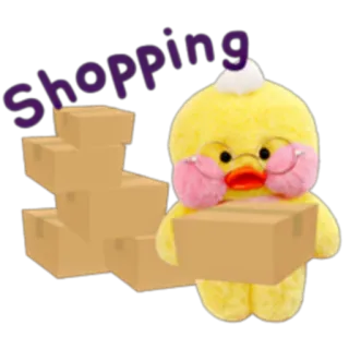 🐣 Shopping shopping, duck, boxes, cute, cartoon telegram sticker