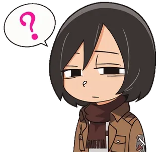 🤔 Mikasa Ackerman Attack on Titan Anime, Cartoon, Figur, Fragezeichen, Verwirrt, Mikasa, Attack on Titan telegram sticker