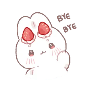 🍓 bye bye fofo, kawaii, coelho, morango, animal, adesivo whatsapp sticker