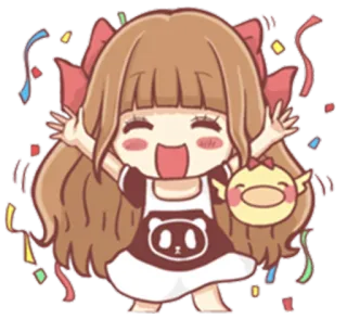 🎉 치비, 애니메이션, 소녀, 귀여운, 종이꽃가루, 축하, 귀여운, 만화 telegram sticker