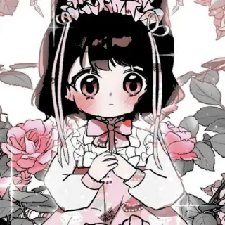 🎀 fille anime, mignon, kawaii, manga, roses, illustration, art numérique telegram sticker