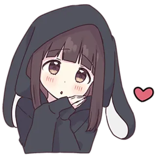 ❤️ Anime, Mädchen, Niedlich, Kawaii, Hase, Hoodie, Herz, Cartoon whatsapp sticker