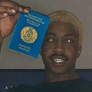 😳 Lil Tracy ҚАЗАҚСТАН РЕСПУБЛИКАСЫ REPUBLIC OF KAZAKHSTAN ПАСПОРТ PASSPORT Lil Tracy, Kazakhstan passport, meme, rapper, passport, document telegram sticker
