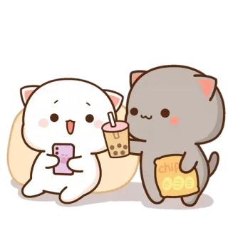 🧋 Katze, Bubble Tea, Chips, süß, Cartoon telegram sticker