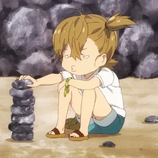 🍭 аниме, ребенок, пляж, камни, укладка, сидя telegram sticker