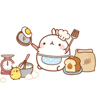 🍳 bunny, chef, baking, bread, kawaii, cute, cooking telegram sticker