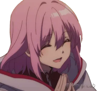😊 Anime, Fille, Joyeux, Cheveux roses telegram sticker