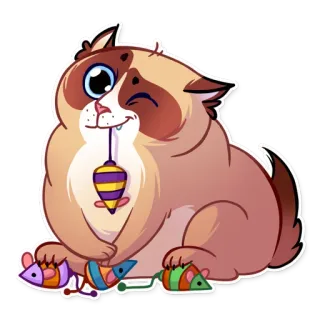 😉 gato, fofo, animal, desenho animado, brincalhão, brinquedo, rato whatsapp sticker